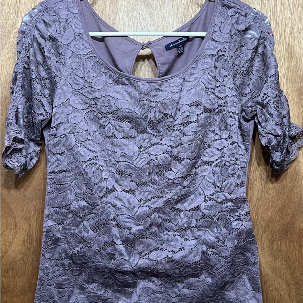American Eagle Outfitters Purple Embellished Fitted Blouse